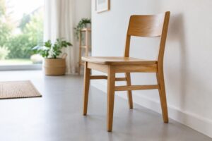Stevige stoel klaar voor balansoefeningen thuis.